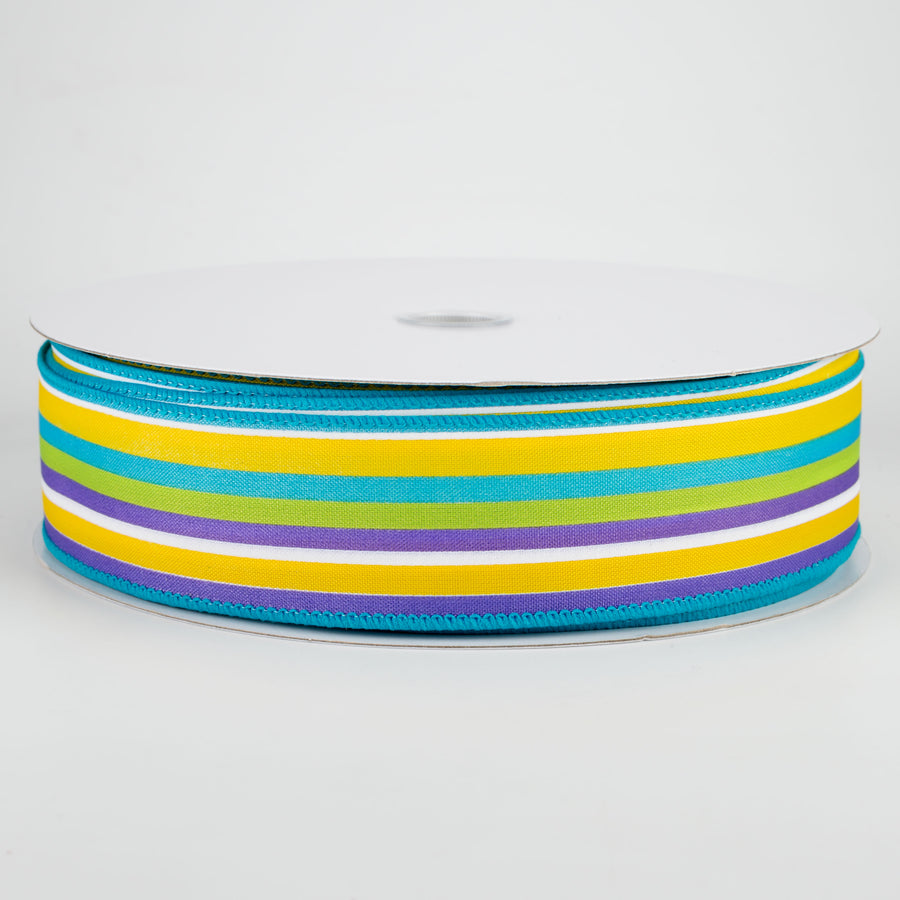 1.5" Walla Stripes Ribbon: Purple, Lime, Yellow, Turquoise (50 Yards)