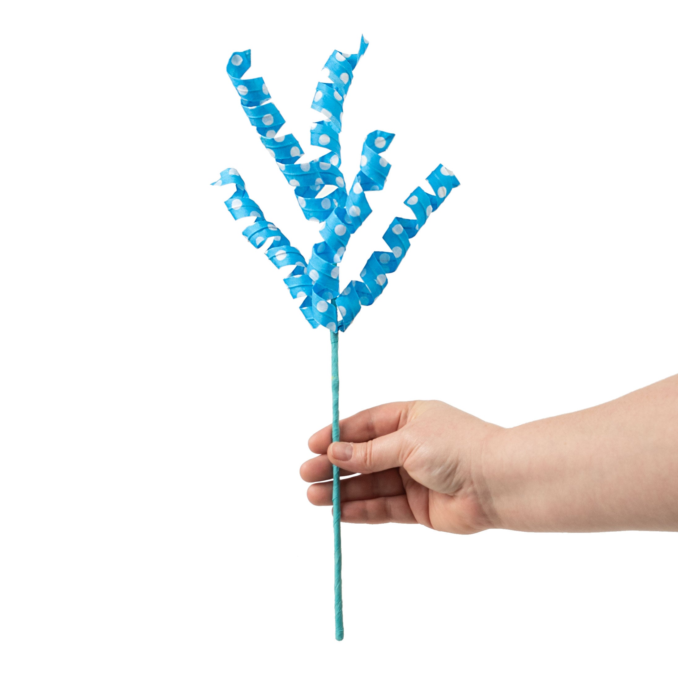 16" Polka Dot Curly Pick: Turquoise & White