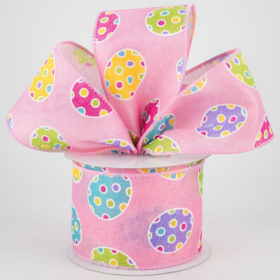 2.5" Polka Dot Easter Eggs Ribbon: Pink (10 Yards)