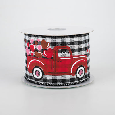 2.5" Truck With Hearts Gingham Check Ribbon (10 Yards)