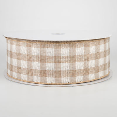 2.5" Woven Buffalo Plaid Ribbon: Natural & Cream (50 Yards)