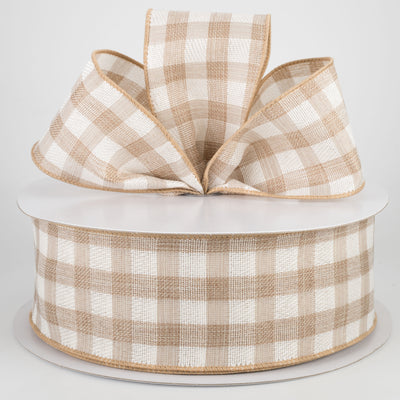 2.5" Woven Buffalo Plaid Ribbon: Natural & Cream (50 Yards)