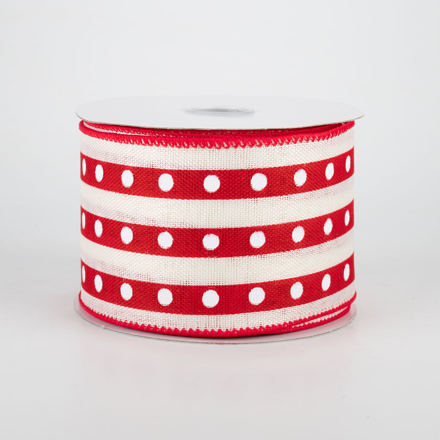 2.5" Studded Stripes Ribbon: Red (10 Yards)