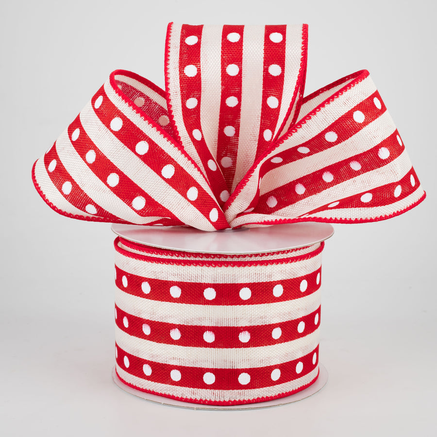 2.5" Studded Stripes Ribbon: Red (10 Yards)