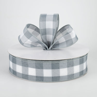 1.5" Woven Buffalo Plaid Ribbon: Grey & White (50 Yards)