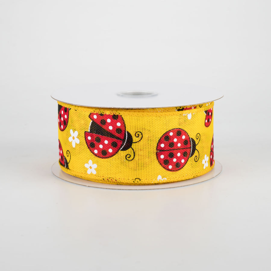 1.5" Ladybugs Daisies Ribbon: Daffodil (10 Yards)