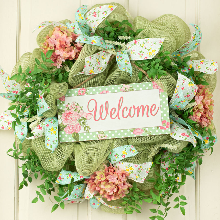 12" Wooden Sign: Welcome Floral Polkadot
