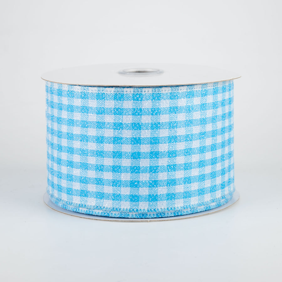 2.5" Glitter Woven Gingham Check Ribbon: Blue (10 Yards)