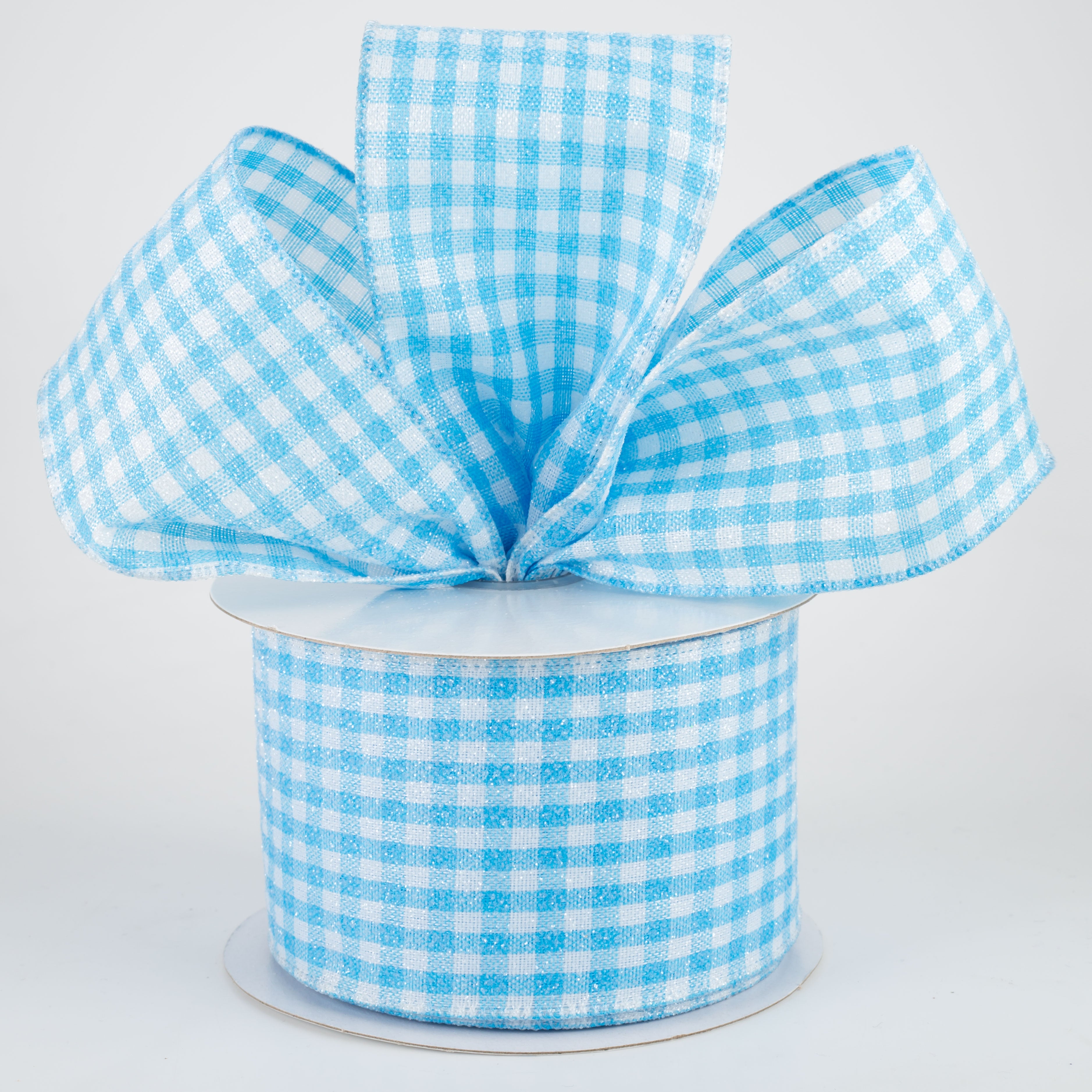 2.5" Glitter Woven Gingham Check Ribbon: Blue (10 Yards)