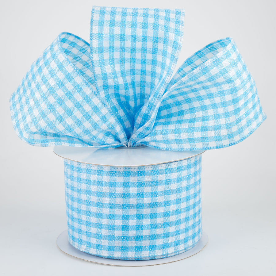 2.5" Glitter Woven Gingham Check Ribbon: Blue (10 Yards)