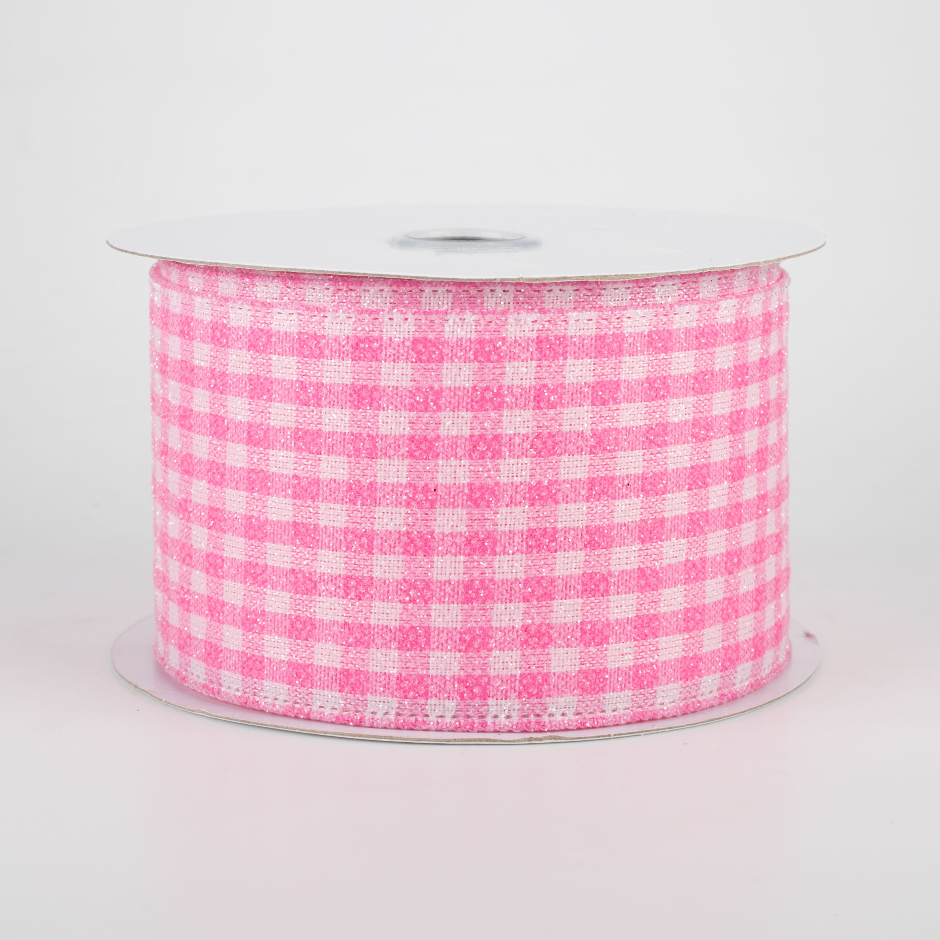 2.5" Glitter Woven Gingham Check Ribbon: Pink (10 Yards)