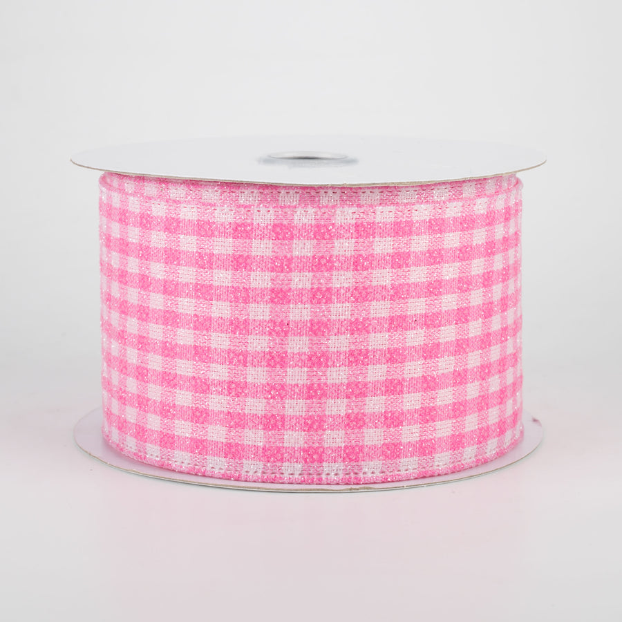 2.5" Glitter Woven Gingham Check Ribbon: Pink (10 Yards)