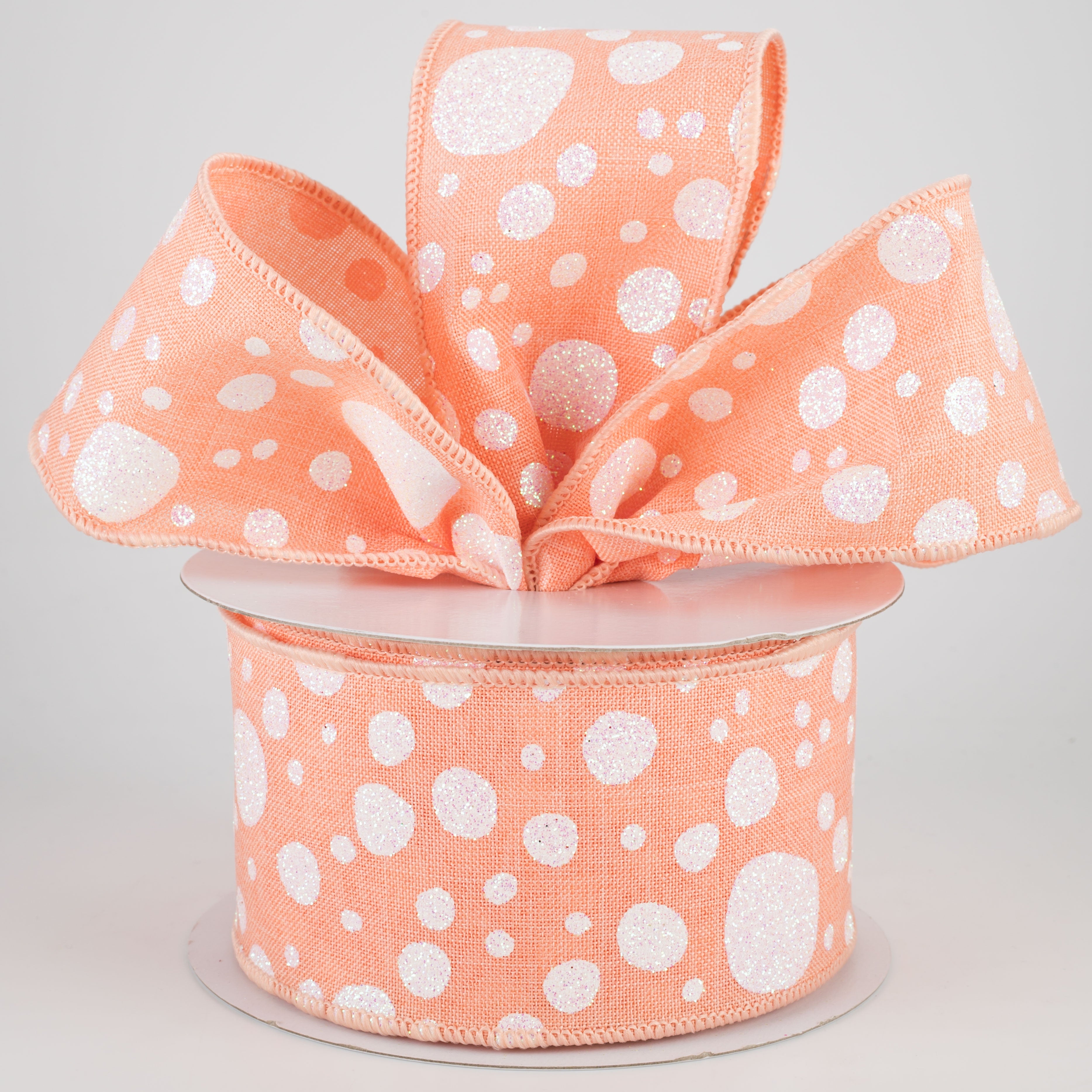 2.5" Irregular Dots Ribbon: Peach (10 Yards)