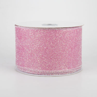 2.5" Iridescent Glitter Satin Ribbon: Pink (10 Yards)