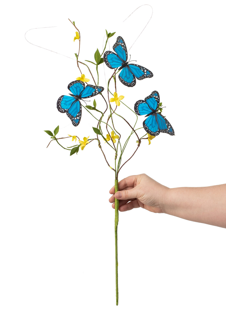 26" Butterfly Twig Spray: Blue