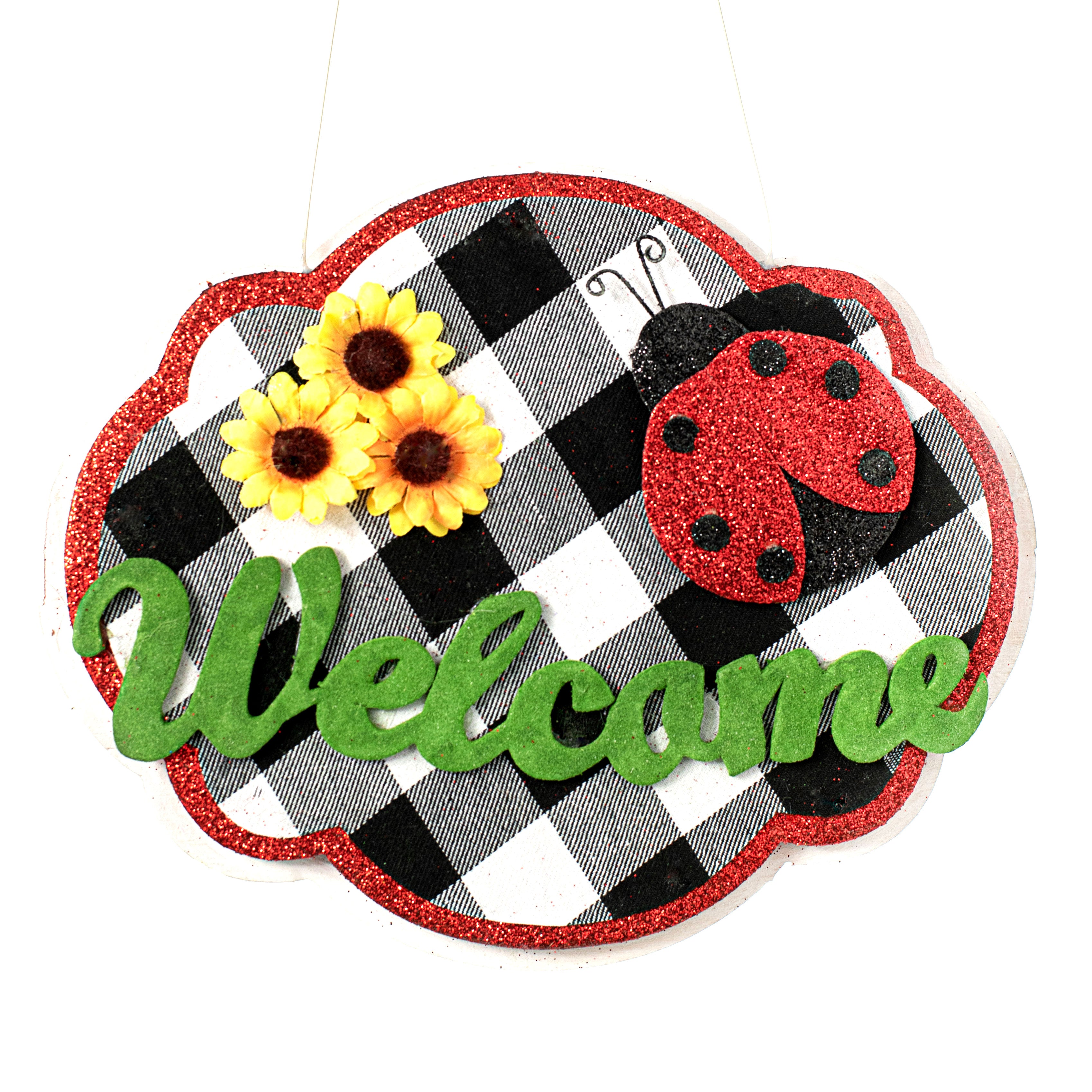 9.5" Ladybug Sunflower Welcome Sign
