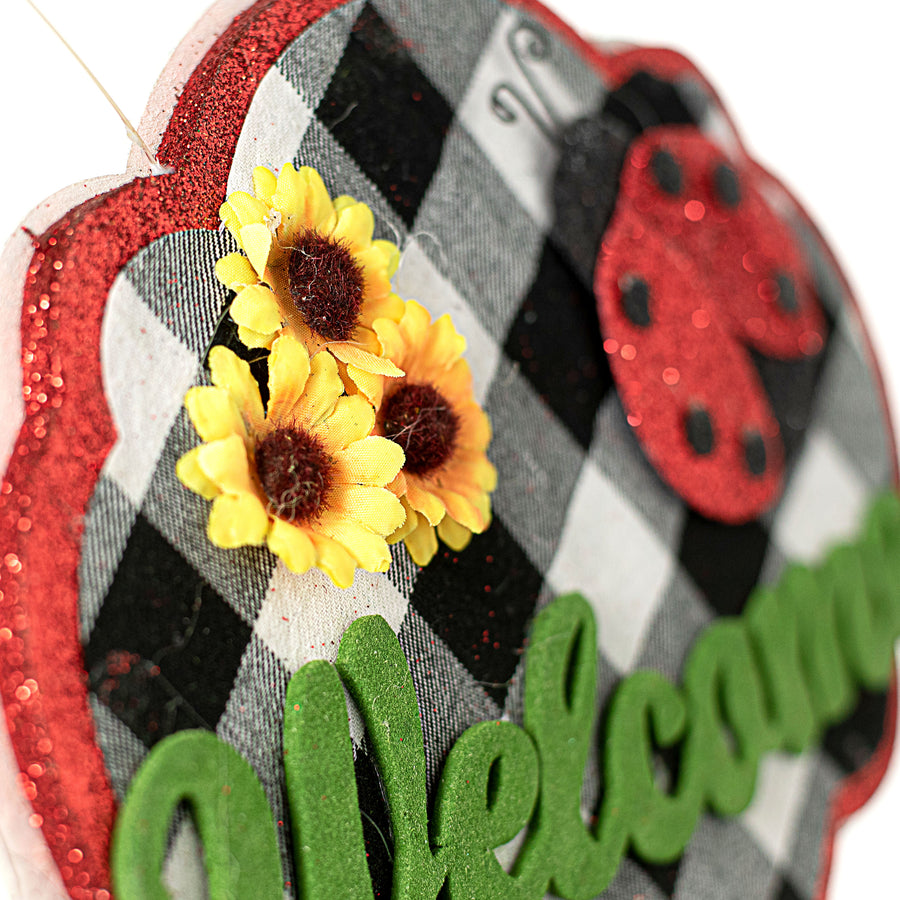 9.5" Ladybug Sunflower Welcome Sign