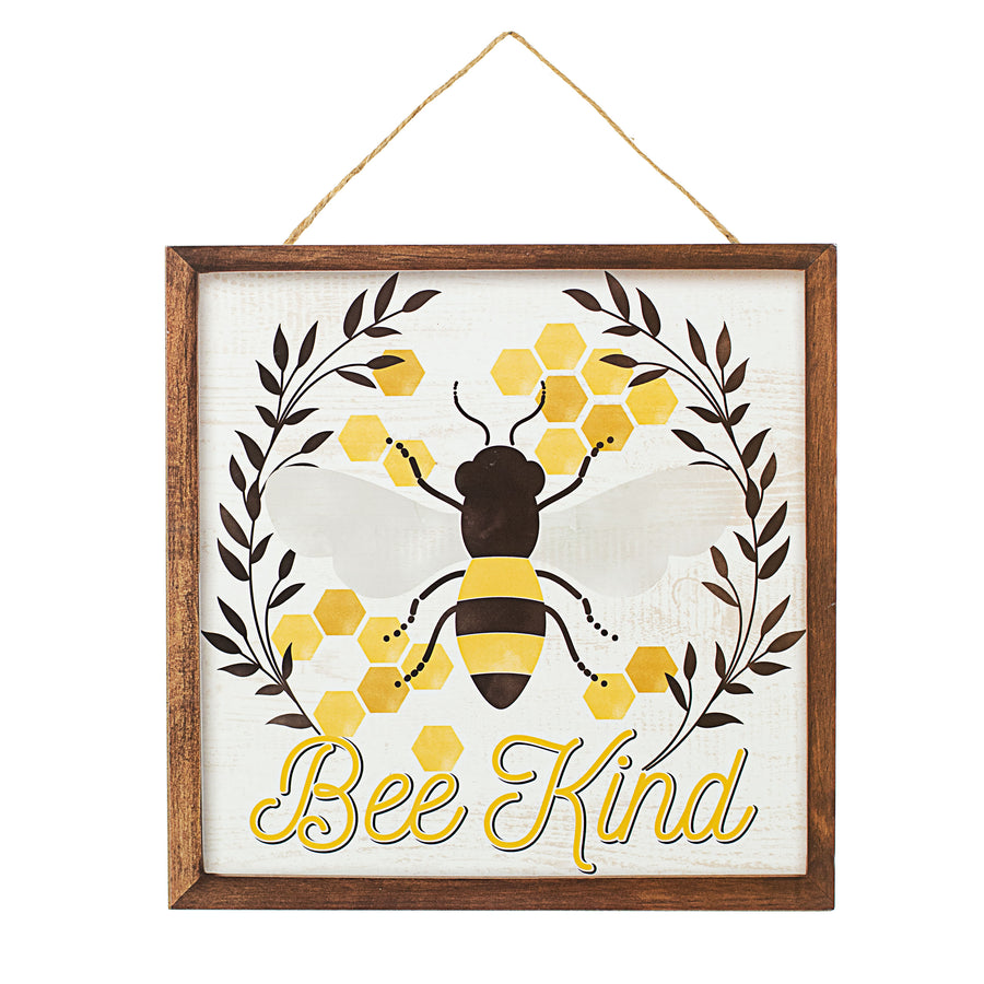 10" Square Wooden Sign: Bee Kind