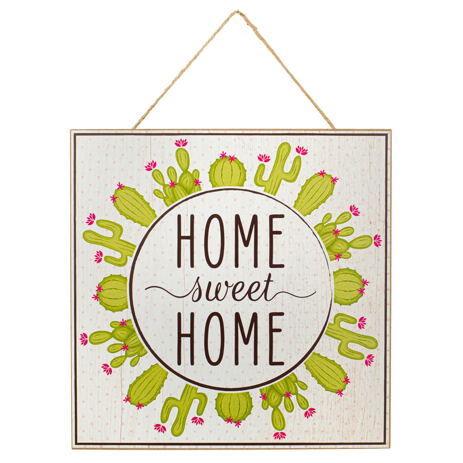 10" Square Wooden Sign: Cactus Sweet Home
