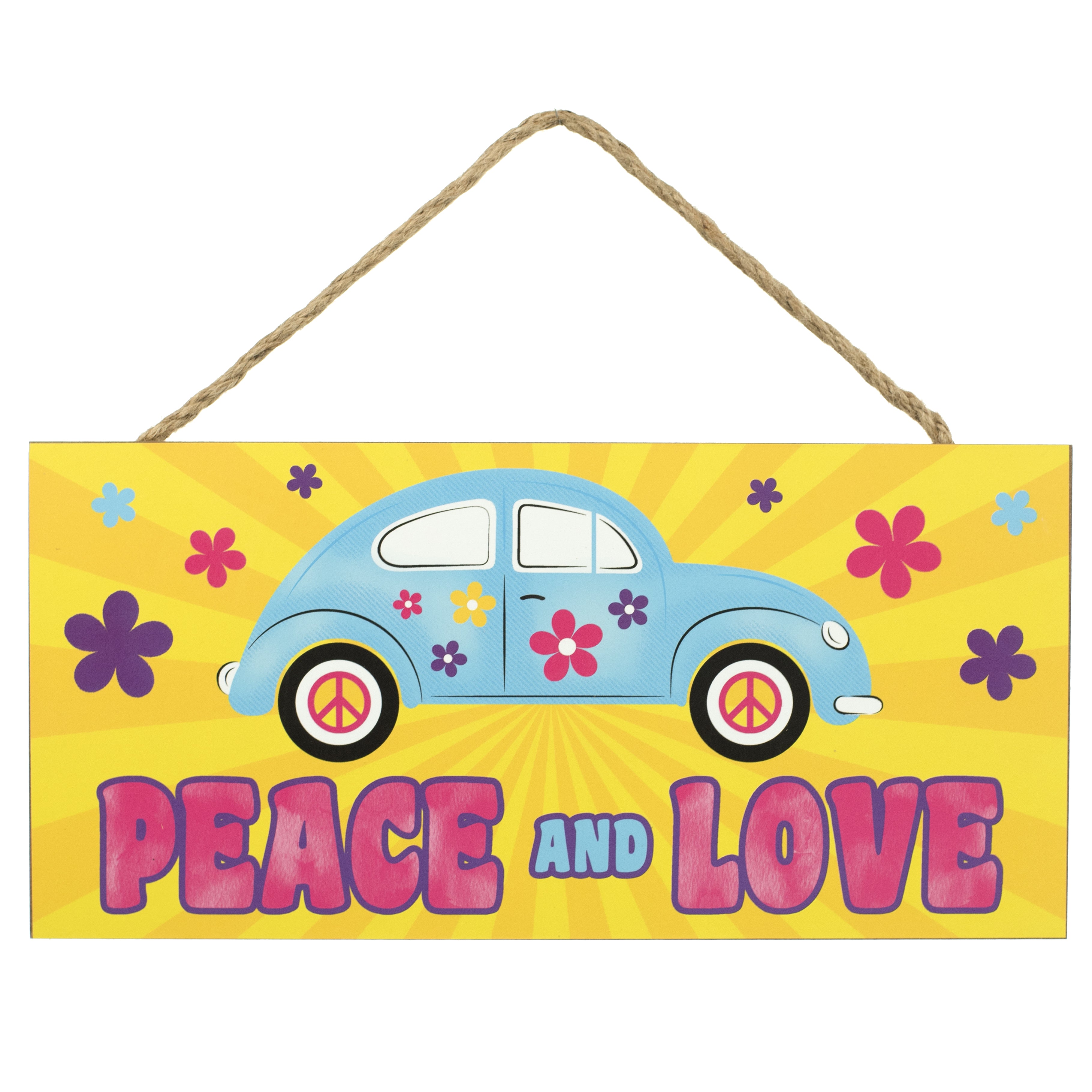 12" Wooden Sign: Peace Love Hippie Car