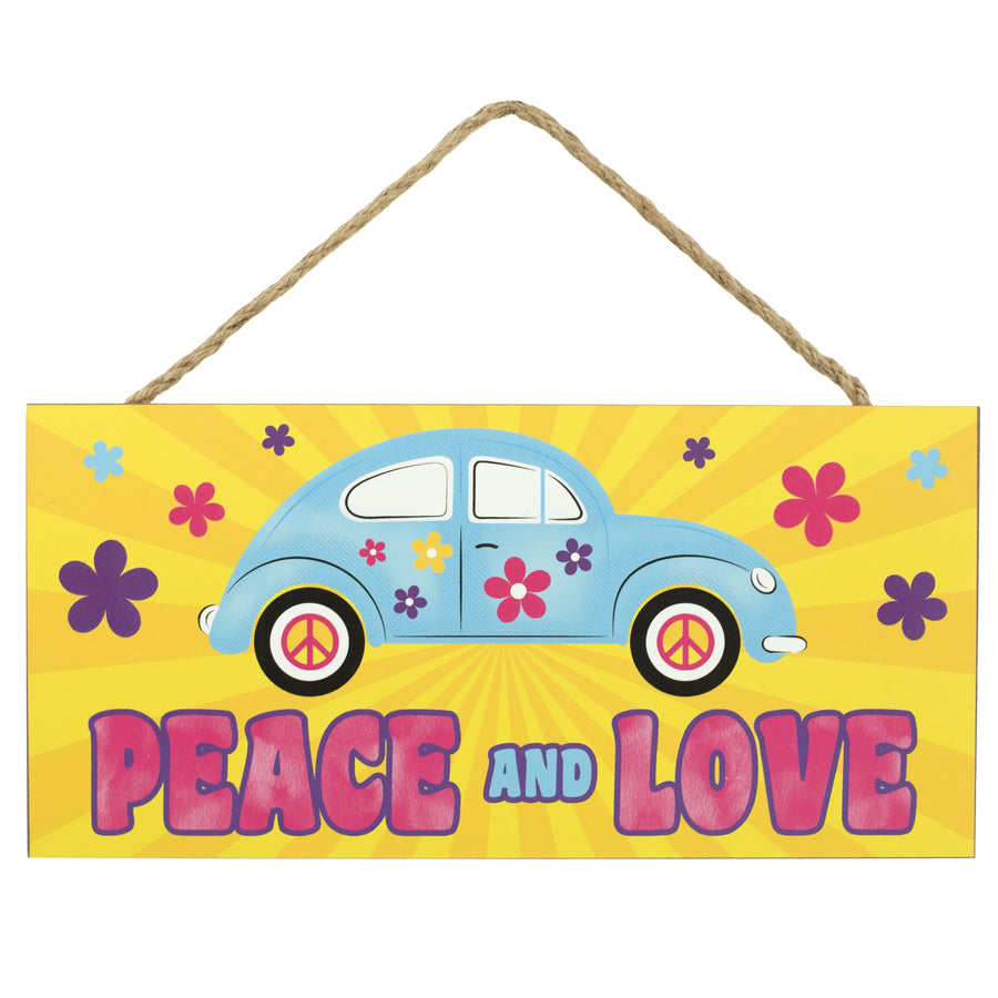 12" Wooden Sign: Peace Love Hippie Car