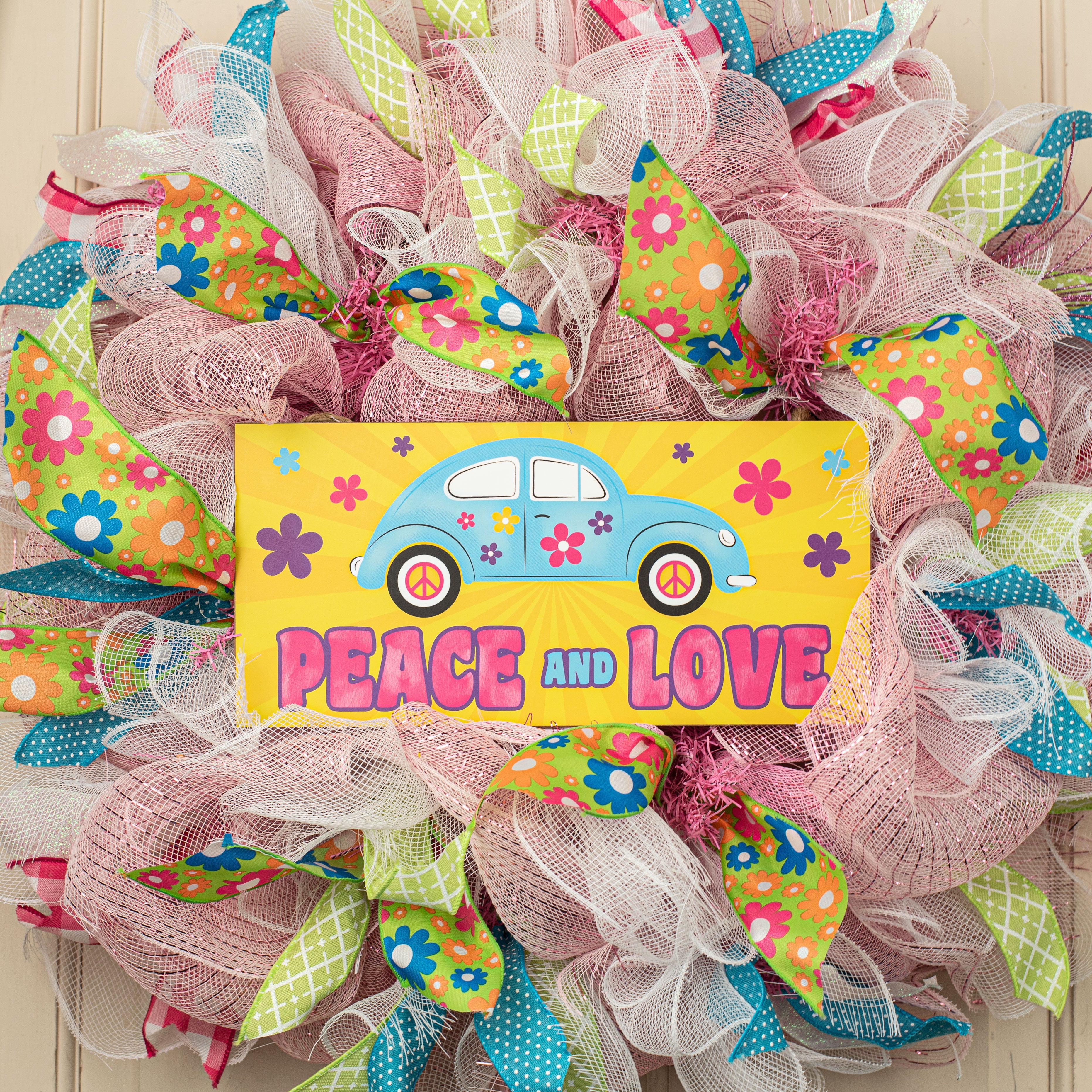 12" Wooden Sign: Peace Love Hippie Car