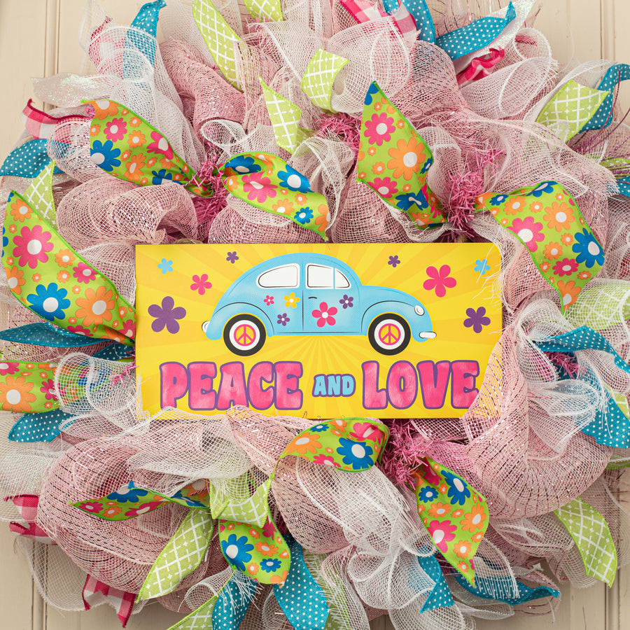 12" Wooden Sign: Peace Love Hippie Car