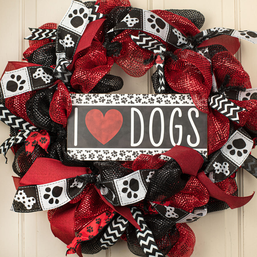12" Wooden Sign: I Heart Dogs