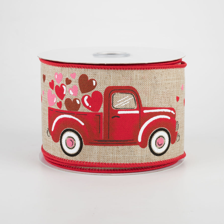 2.5" Truck With Hearts Ribbon: Natural (10 Yards)