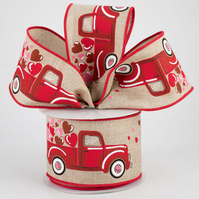 2.5" Truck With Hearts Ribbon: Natural (10 Yards)