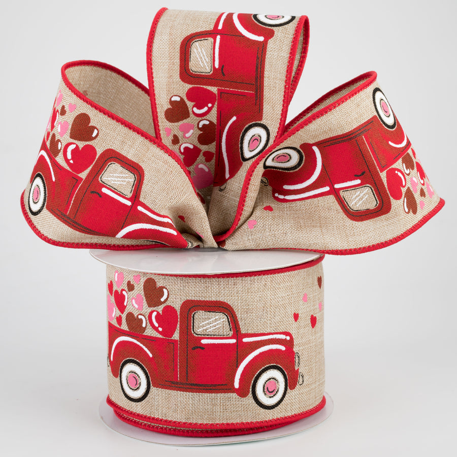 2.5" Truck With Hearts Ribbon: Natural (10 Yards)