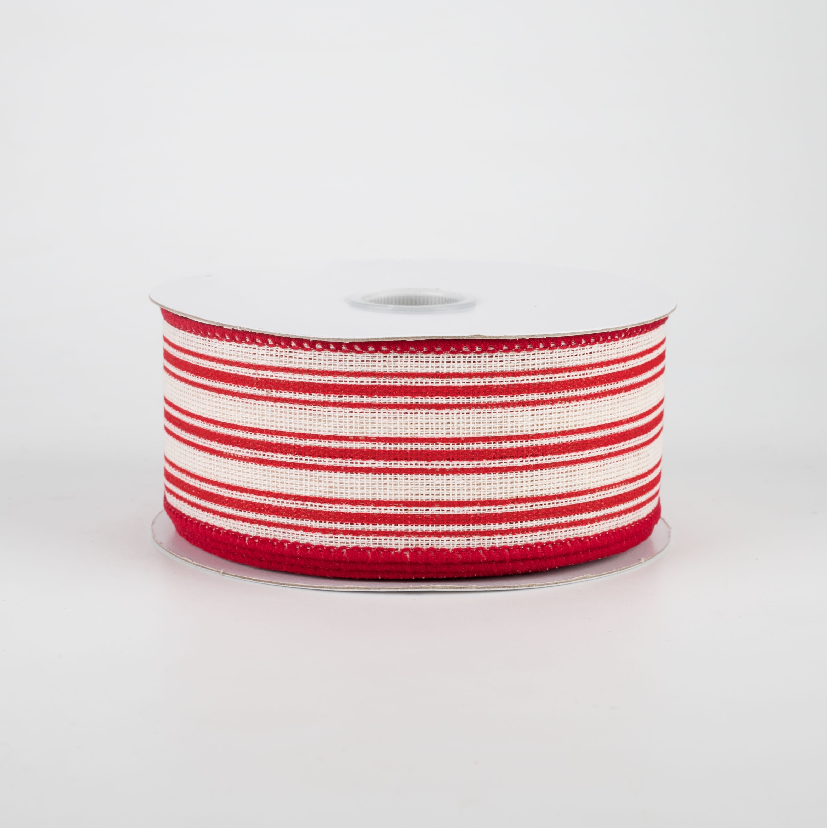 1.5" Ticking Linen Ribbon: Cream & Red (10 Yards)