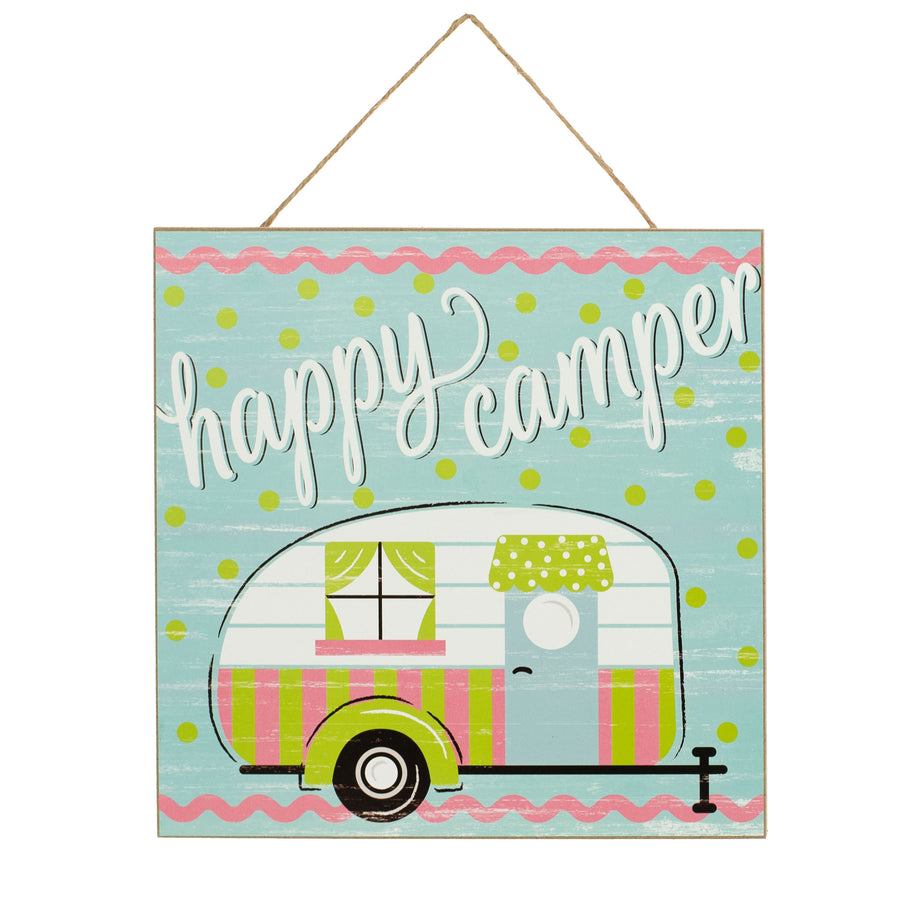 10" Square Wooden Sign: Happy Camper