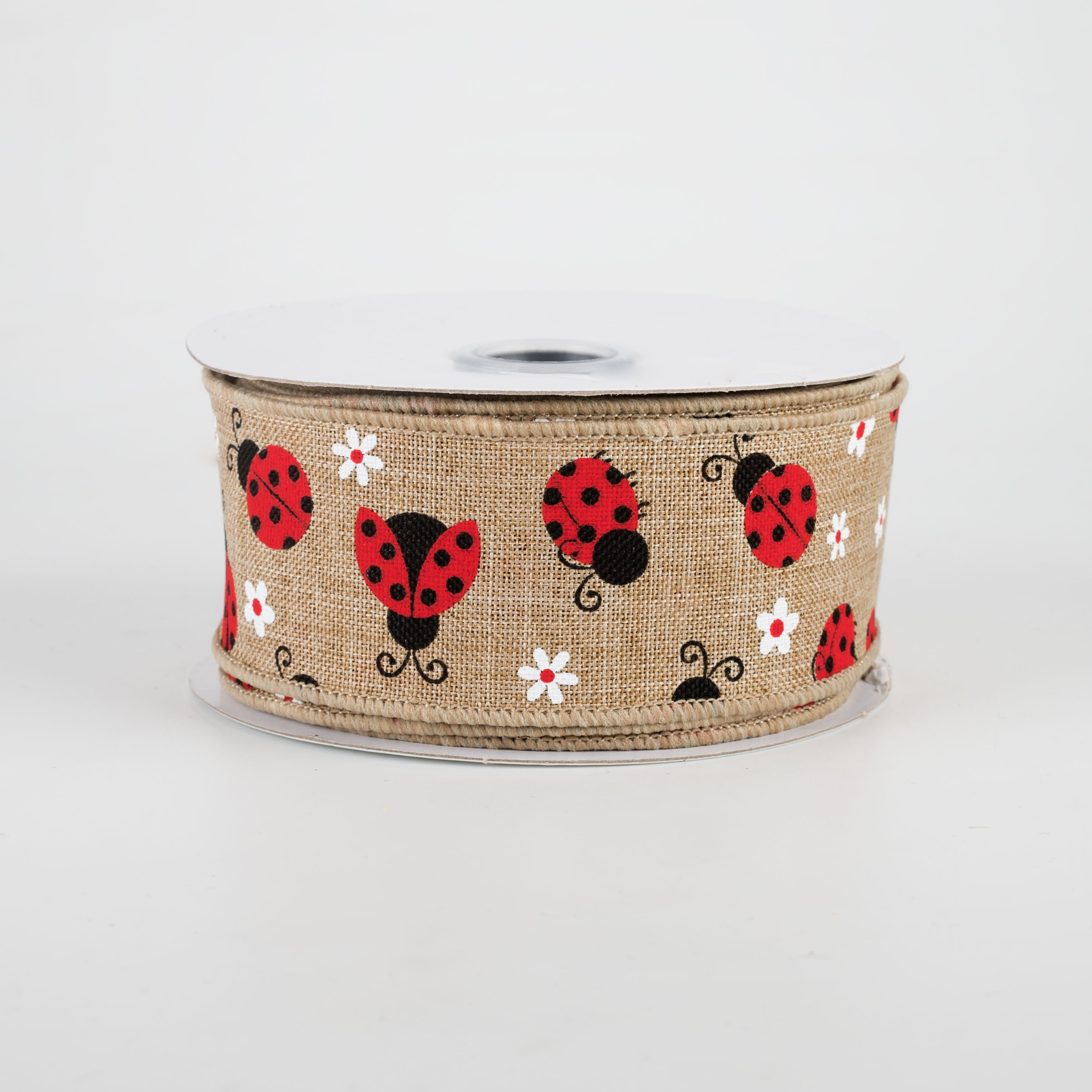 1.5" Mini Ladybugs Ribbon: Light Beige (10 Yards)