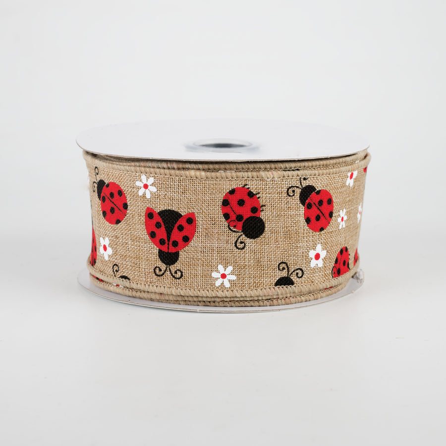 1.5" Mini Ladybugs Ribbon: Light Beige (10 Yards)