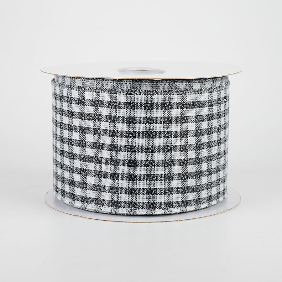 2.5" Glitter Woven Gingham Check Ribbon: Black (10 Yards)