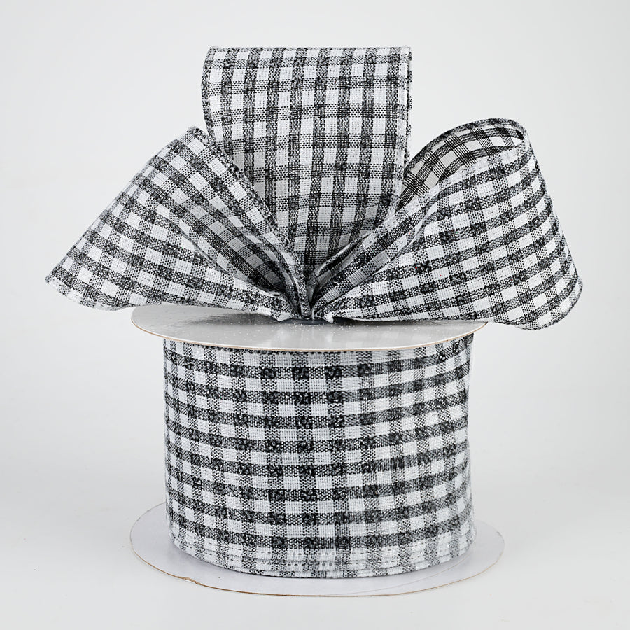 2.5" Glitter Woven Gingham Check Ribbon: Black (10 Yards)