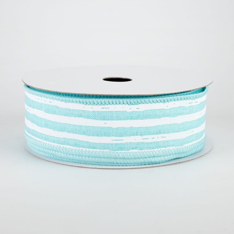 1.5" Irregular Stripes Ribbon: Ice Blue & White (10 Yards)