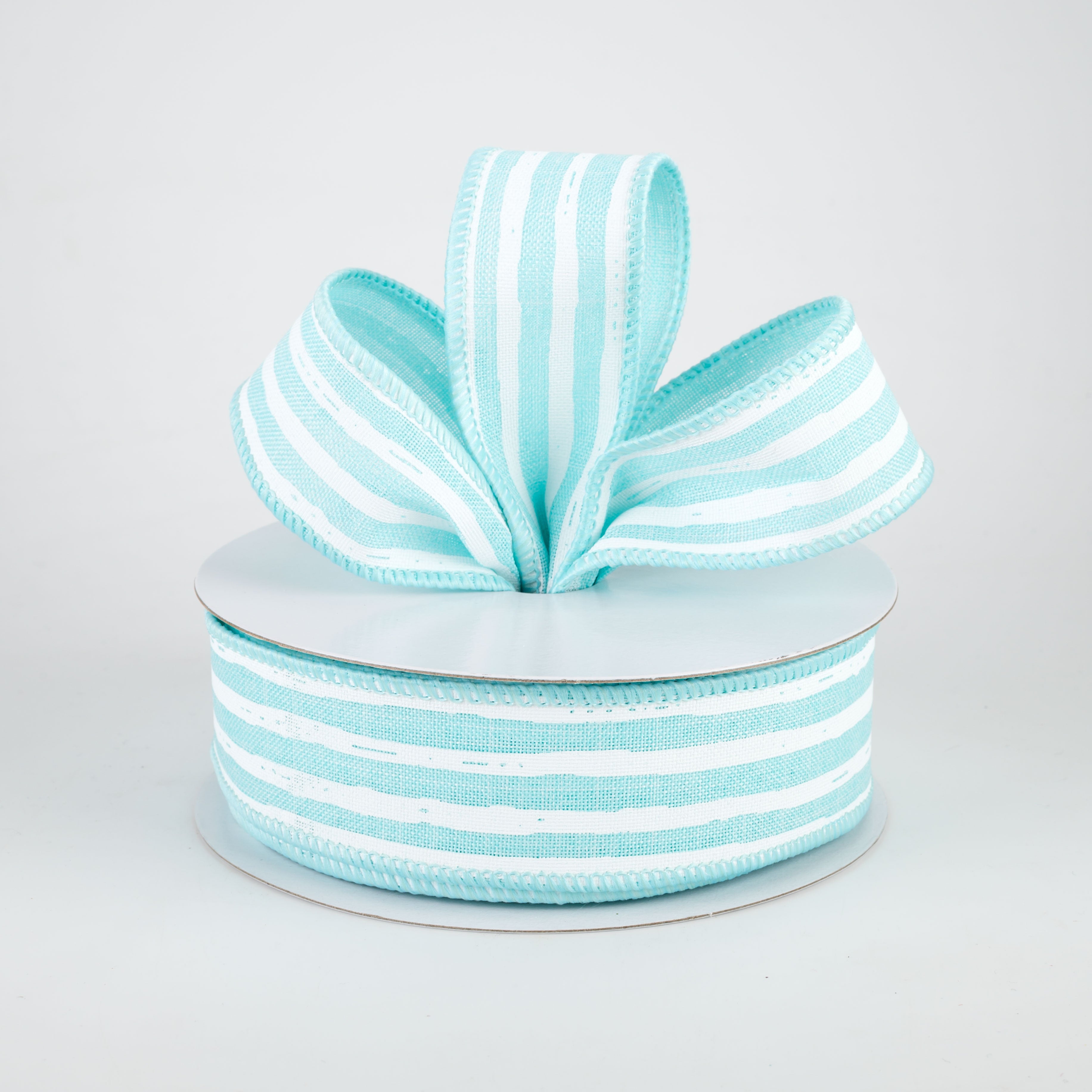 1.5" Irregular Stripes Ribbon: Ice Blue & White (10 Yards)