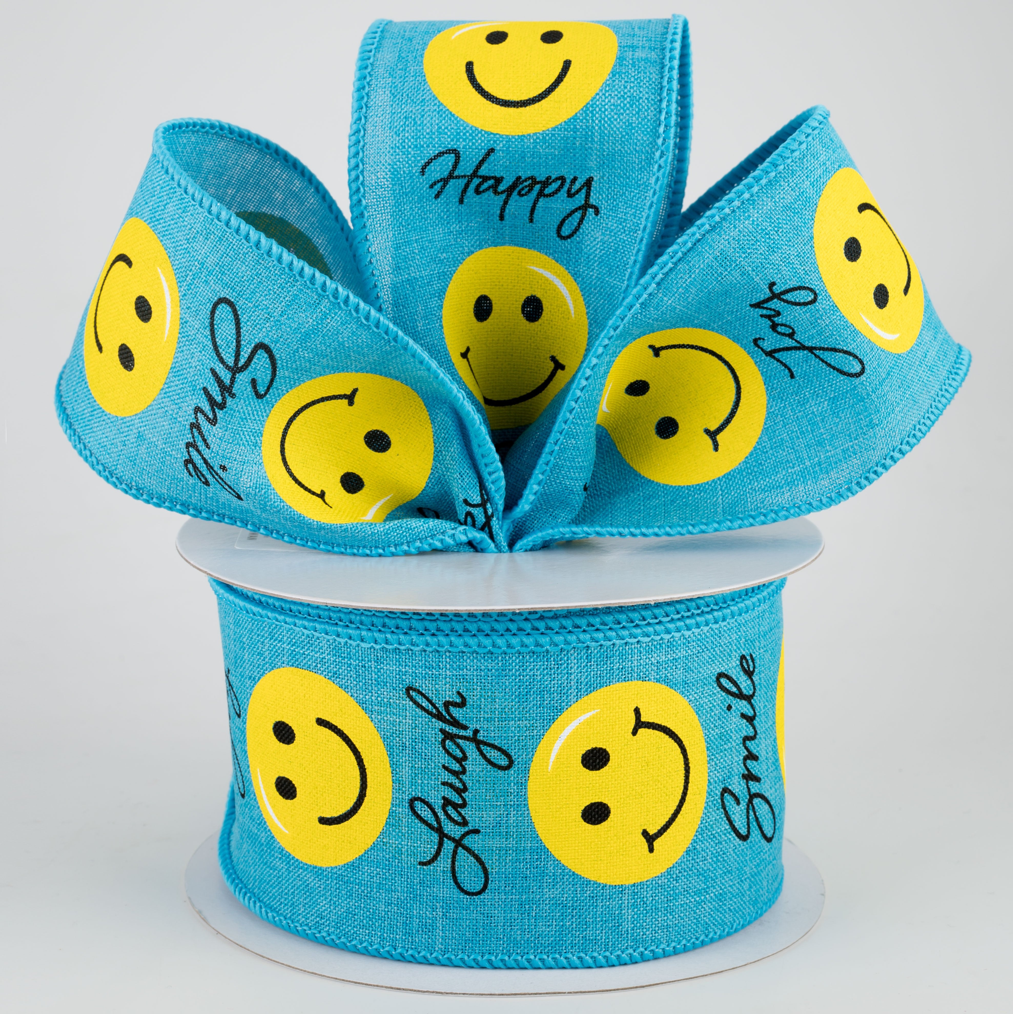 2.5" Smiley Face Ribbon: Turquoise (10 Yards)