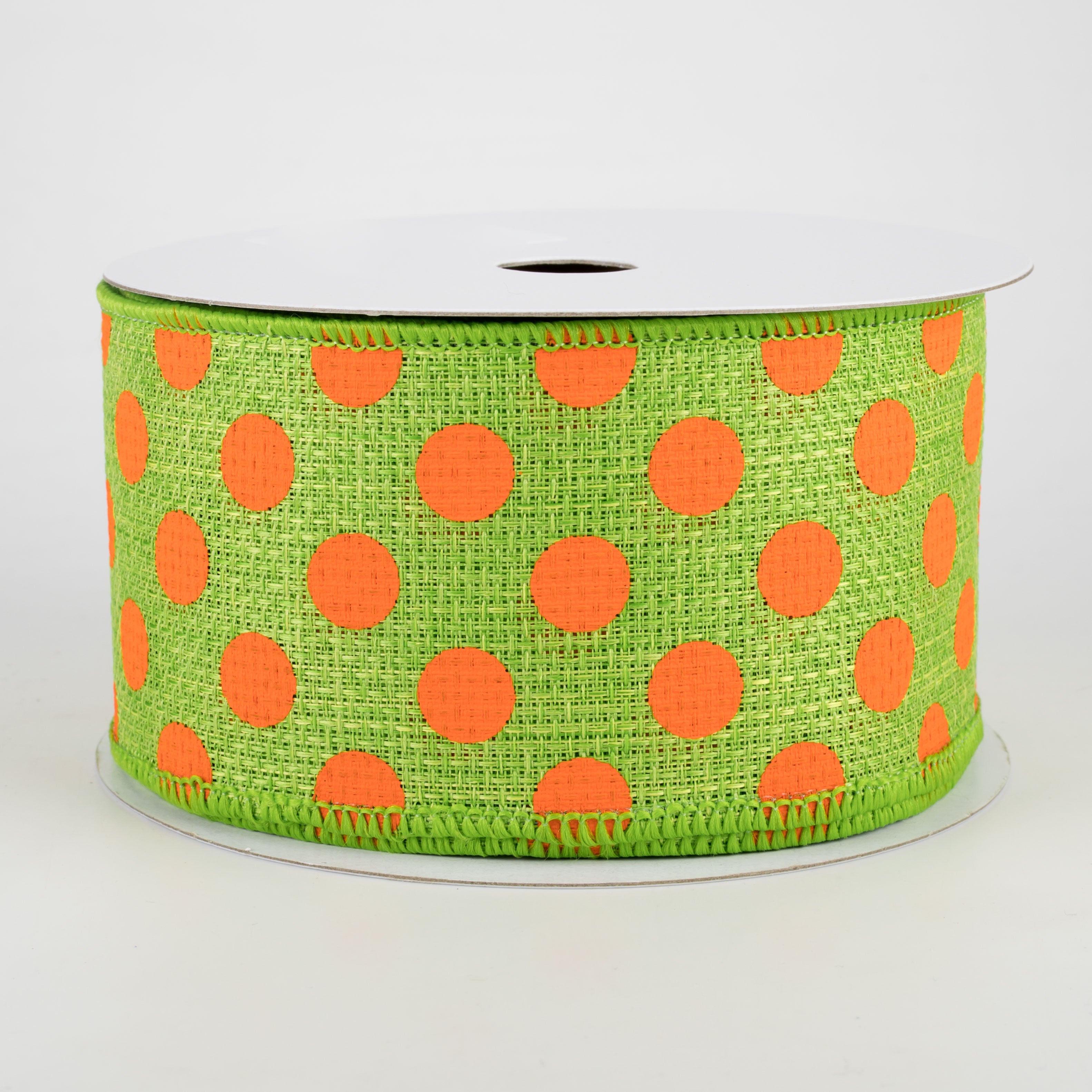2.5" Medium Polka Dot Faux Burlap Ribbon: Lime & Orange (10 Yards)
