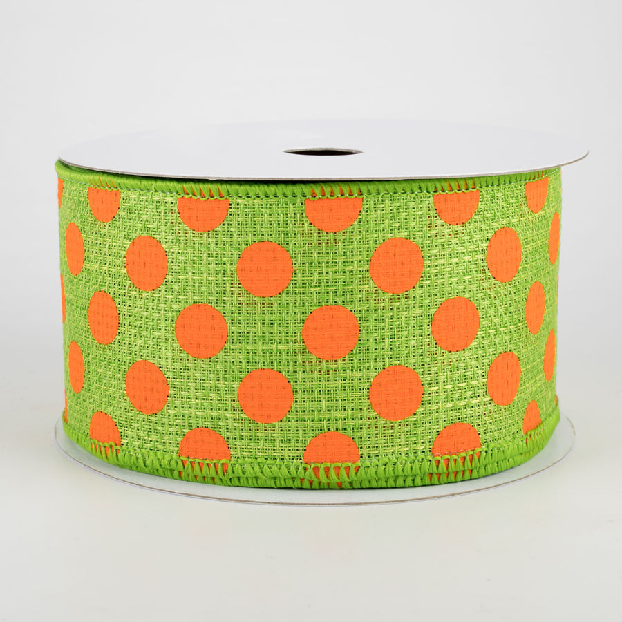2.5" Medium Polka Dot Faux Burlap Ribbon: Lime & Orange (10 Yards)