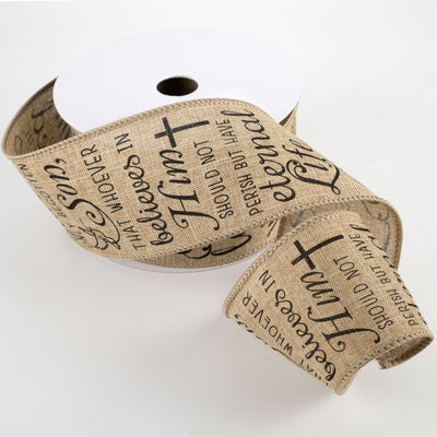 2.5" John 3:16 Ribbon: Beige (10 Yards)