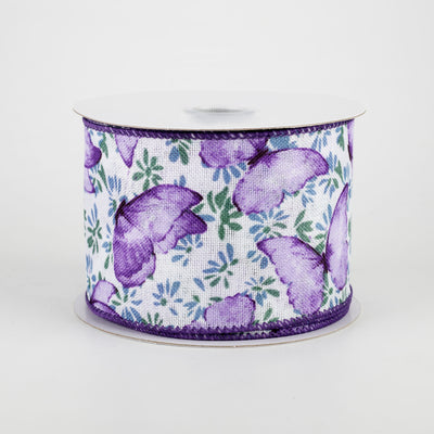 2.5" Watercolor Butterflies Ribbon: Purple (10 Yards)