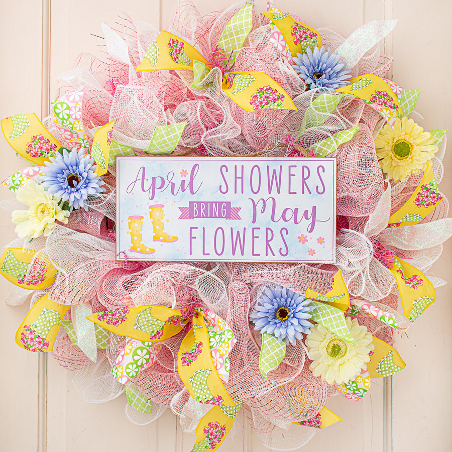 12" Wooden Sign: April Showers May Flowers