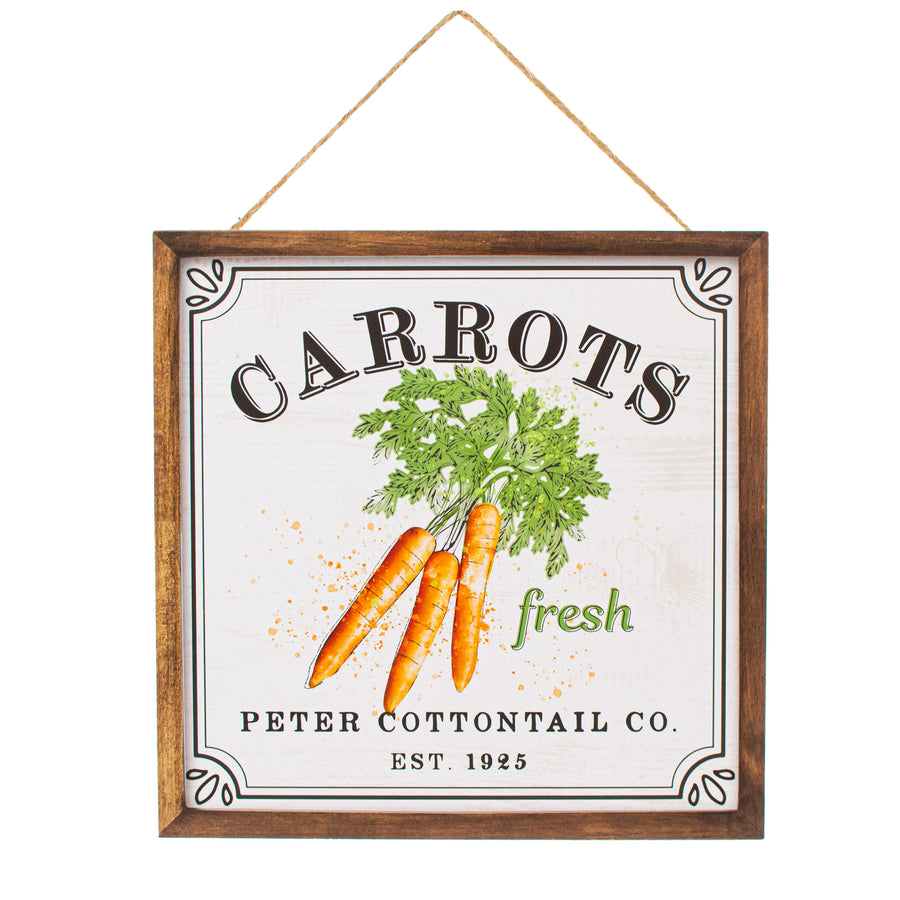 10" Square Wooden Sign: Peter Cottontail Carrots