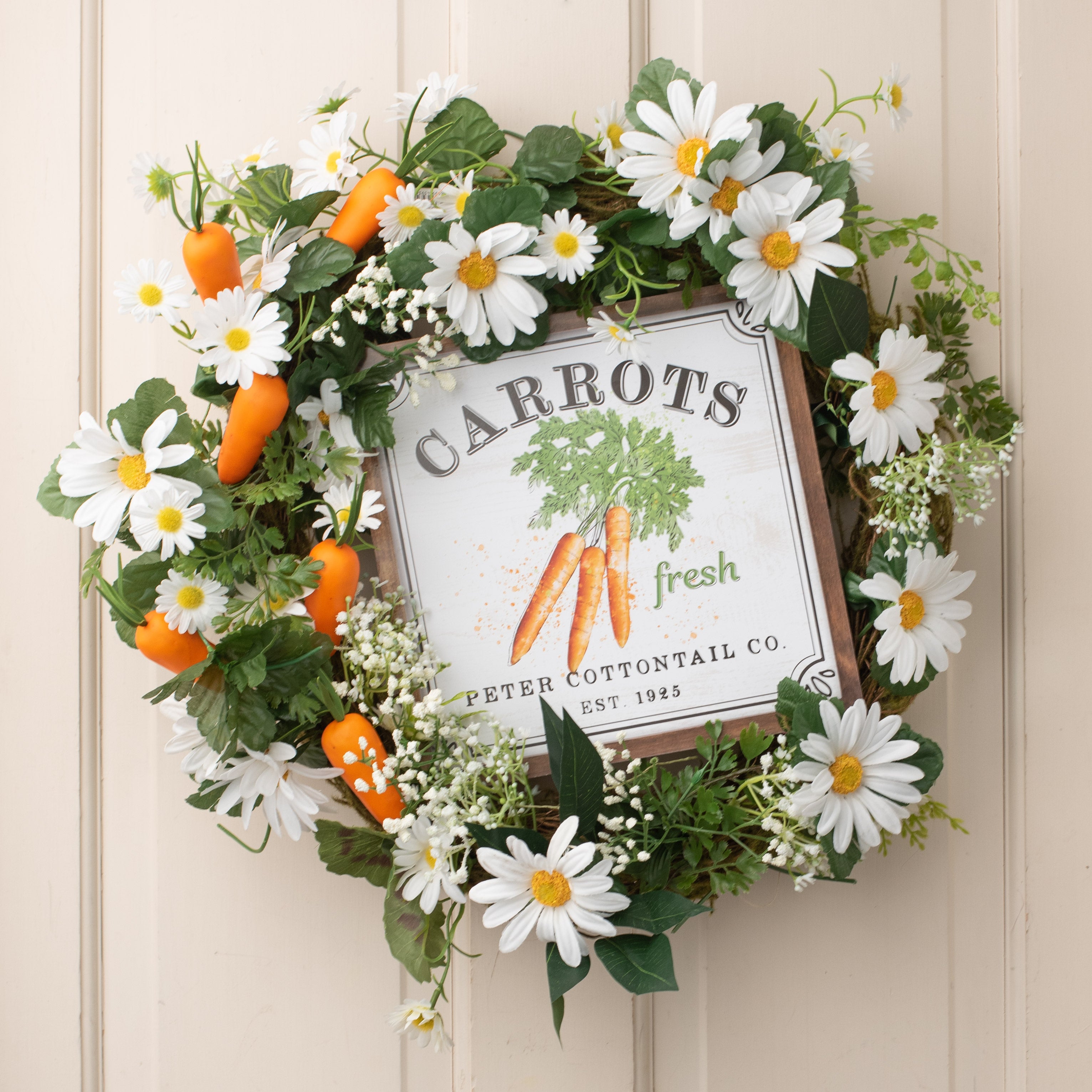 10" Square Wooden Sign: Peter Cottontail Carrots