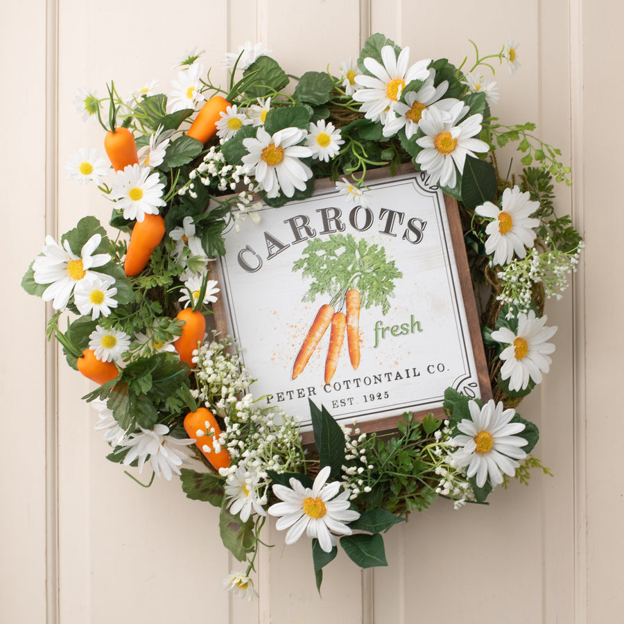 10" Square Wooden Sign: Peter Cottontail Carrots