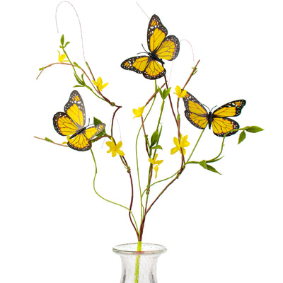 26" Butterfly Twig Spray: Yellow