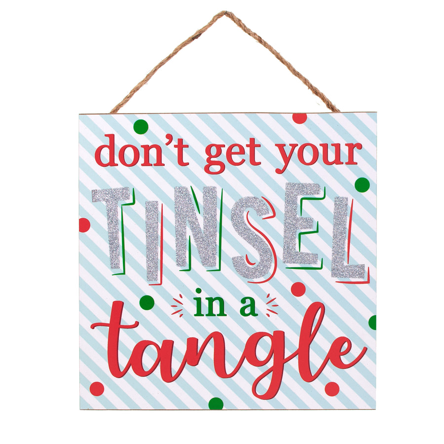10" Square Wooden Sign: Tinsel In A Tangle